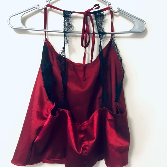 NWOT Lace Trim Tie Back Backless Satin Night Set - Picture 5 of 6